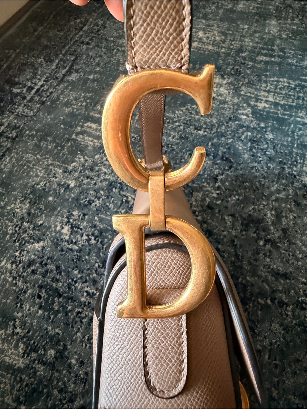 Christian Dior Taupe Classic Saddle Bag in Grained Leather with Gold Hardware - Picture 8 of 17